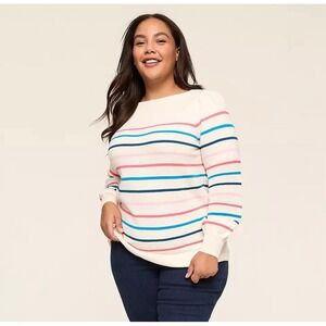 Lane Bryant Boatneck Puff-Sleeve Stripe Sweater Womens‎ Size 14 / 16 Cozycore